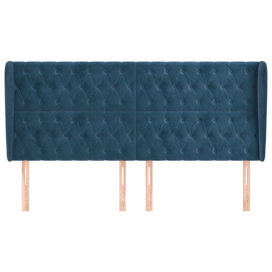 Hoofdbord met randen 183x23x118/128 cm fluweel donkerblauw