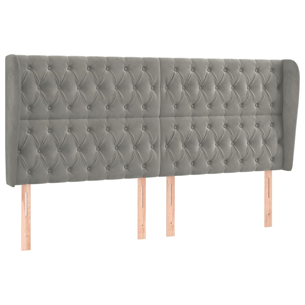 Hoofdbord Met Randen Fluweel 203 x 23 x 118/128 cm Lichtgrijs