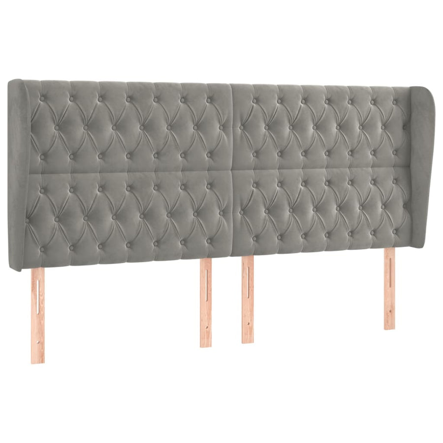 Hoofdbord Met Randen Fluweel 203 x 23 x 118/128 cm Lichtgrijs