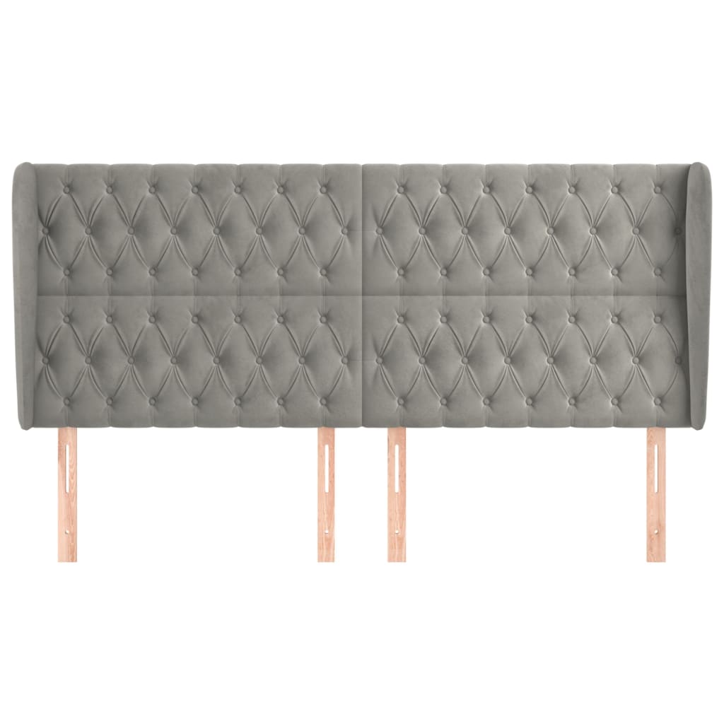 Hoofdbord Met Randen Fluweel 203 x 23 x 118/128 cm Lichtgrijs