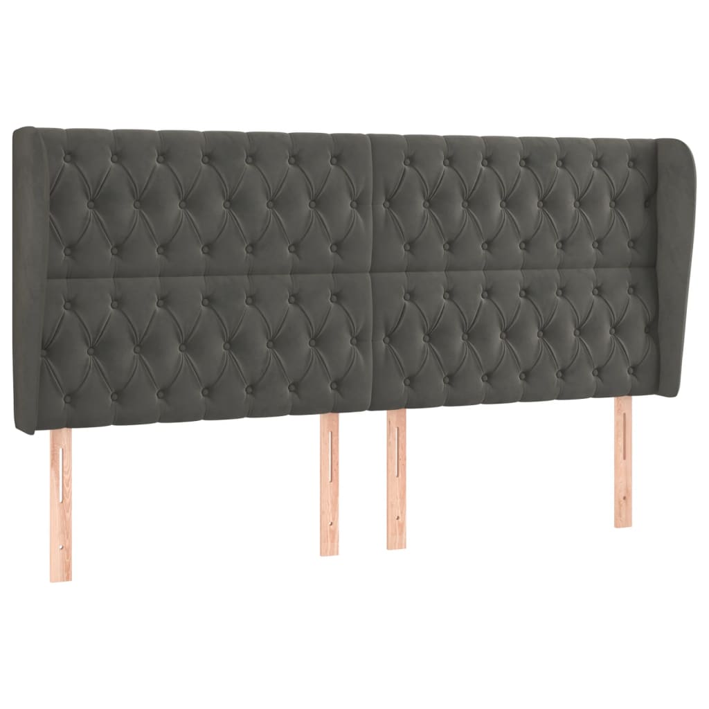 Hoofdbord Met Randen Fluweel 203 x 23 x 118/128 cm Donkergrijs