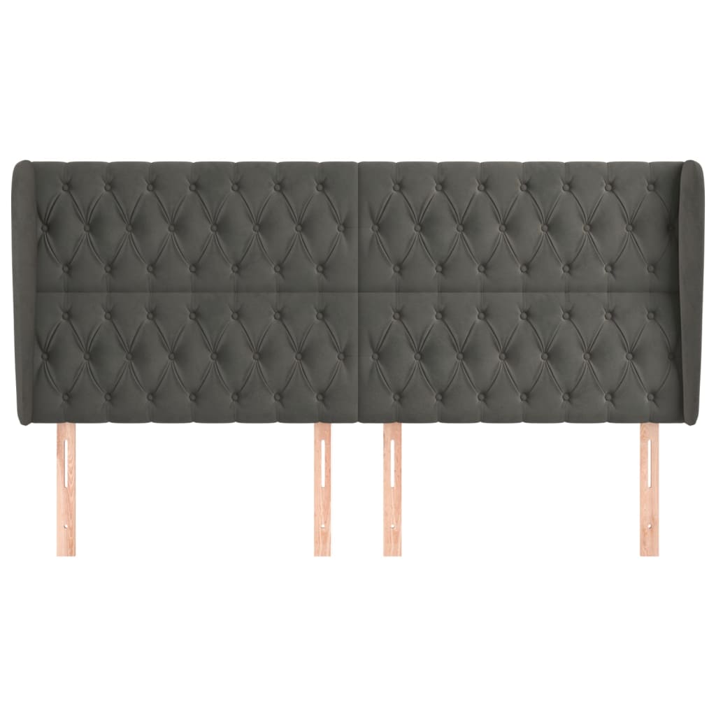 Hoofdbord Met Randen Fluweel 203 x 23 x 118/128 cm Donkergrijs