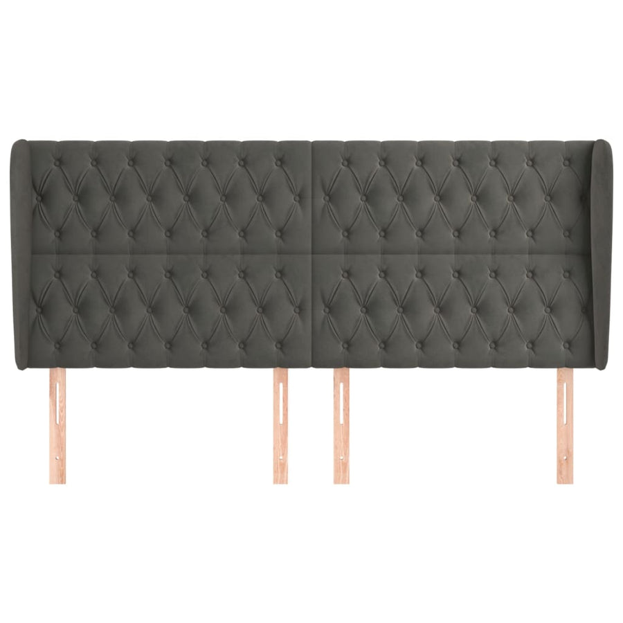 Hoofdbord Met Randen Fluweel 203 x 23 x 118/128 cm Donkergrijs