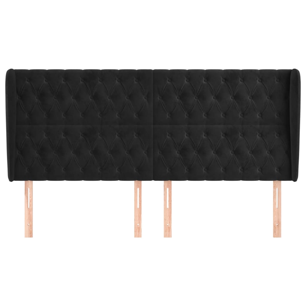 Hoofdbord Met Randen Fluweel 203 x 23 x 118/128 cm Zwart