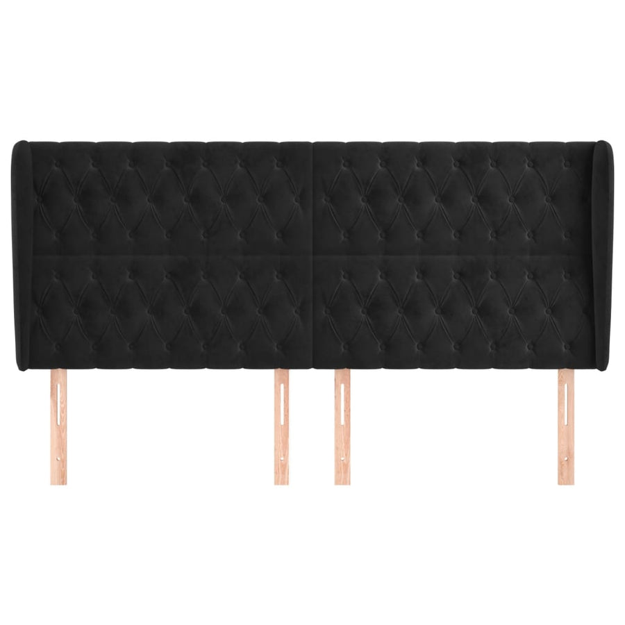 Hoofdbord Met Randen Fluweel 203 x 23 x 118/128 cm Zwart