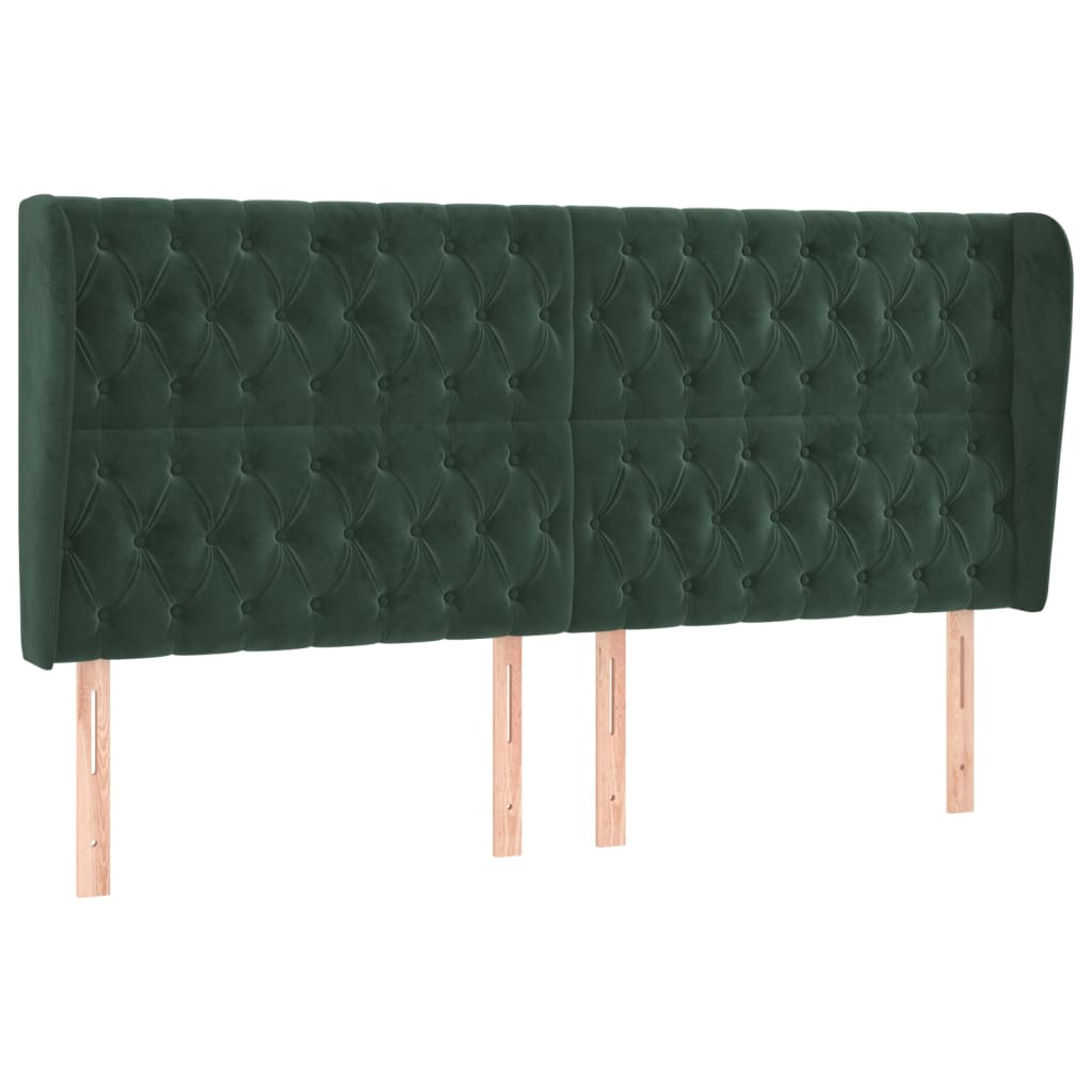 Hoofdbord met randen 203x23x118/128 cm fluweel donkergroen