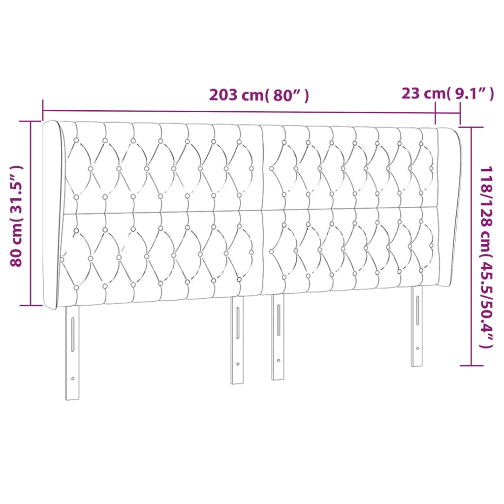 Hoofdbord met randen 203x23x118/128 cm fluweel donkergroen