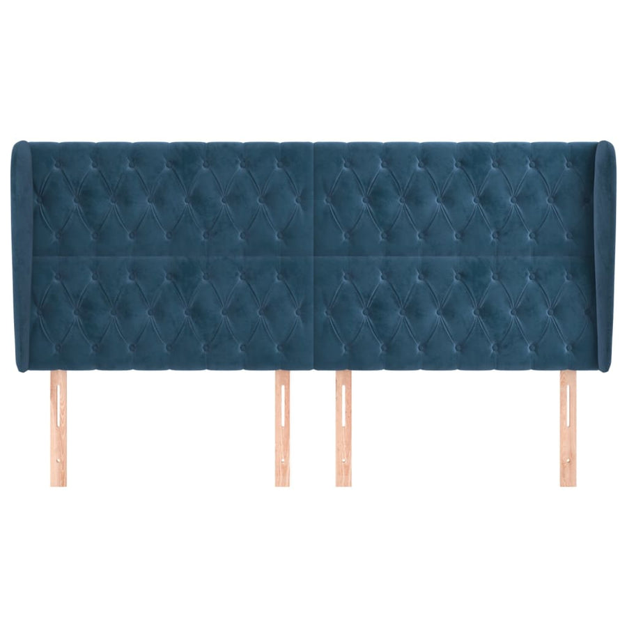 Hoofdbord Met Randen Fluweel 203 x 23 x 118/128 cm Donkerblauw