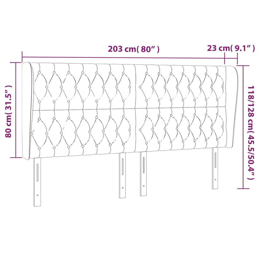 Hoofdbord Met Randen Fluweel 203 x 23 x 118/128 cm Roze