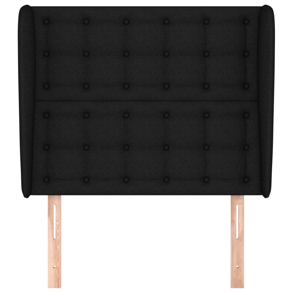 Hoofdbord met randen 103x23x118/128 cm stof zwart 103 x 23 x 118/128 cm Zwart