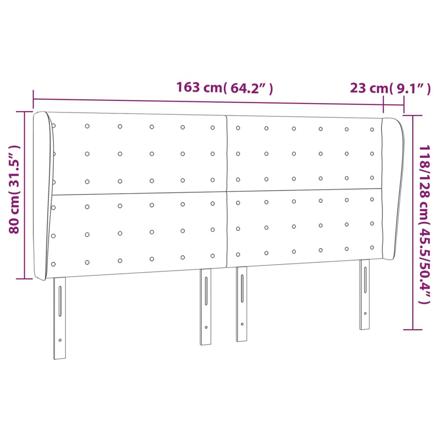 Hoofdbord met randen 163x23x118/128 cm stof donkergrijs