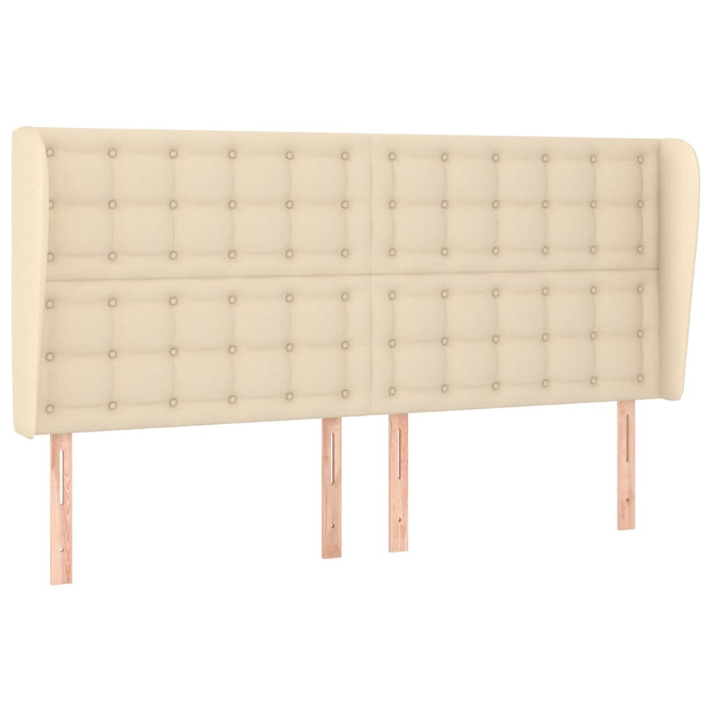 Hoofdbord Met Randen 163X23X118/128 Cm Stof Crèmekleurig 163 x 23 x 118/128 cm