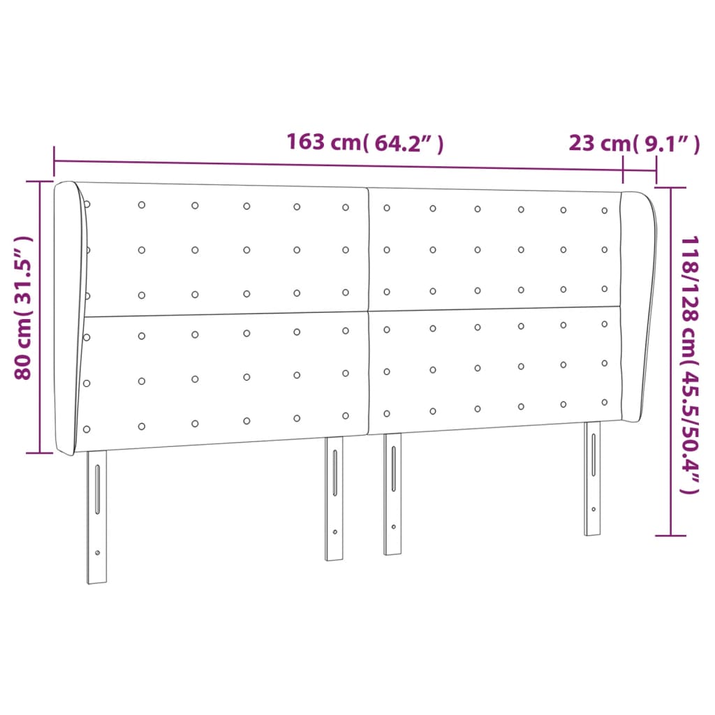 Hoofdbord Met Randen 163X23X118/128 Cm Stof Crèmekleurig 163 x 23 x 118/128 cm