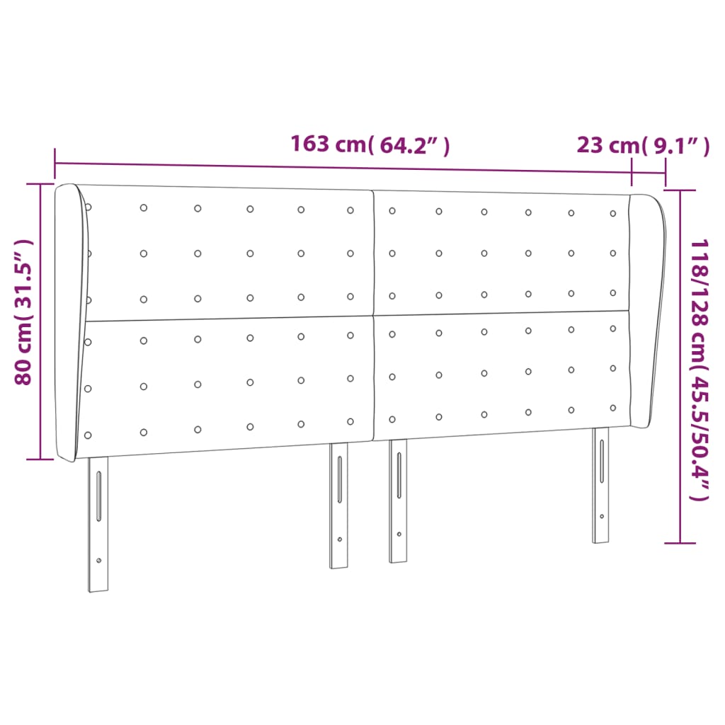 Hoofdbord Met Randen Stof 163 x 23 x 118/128 cm Blauw
