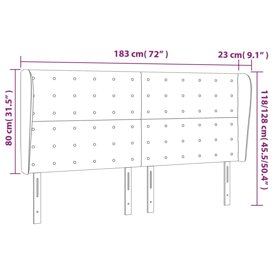 Hoofdbord met randen 183x23x118/128 cm stof donkergrijs