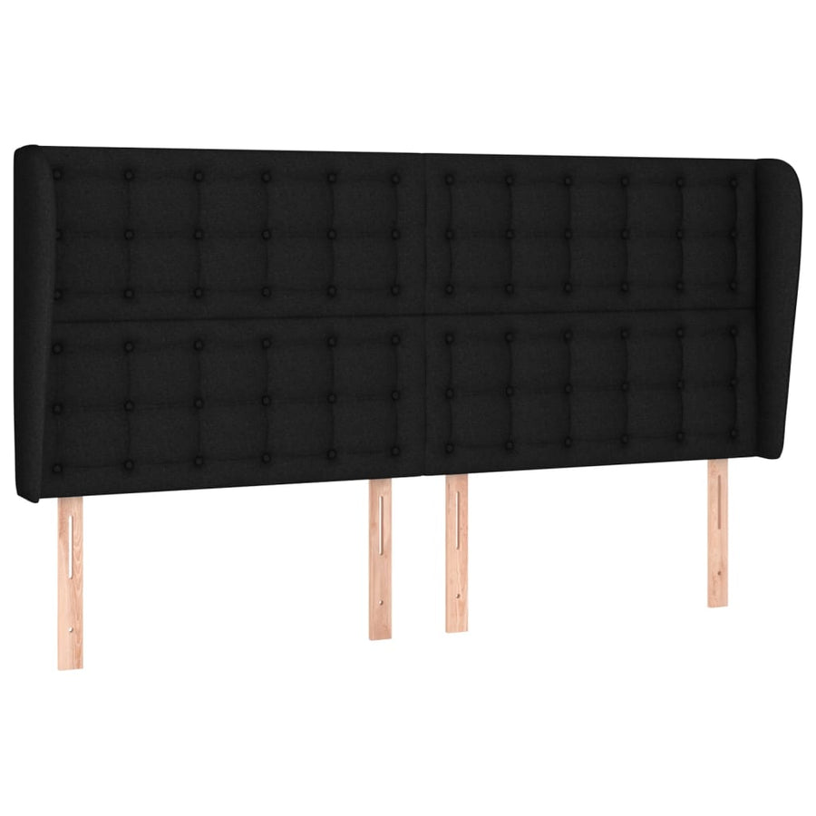 Hoofdbord met randen 203x23x118/128 cm stof zwart 203 x 23 x 118/128 cm Zwart