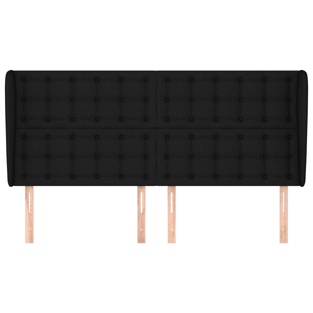 Hoofdbord met randen 203x23x118/128 cm stof zwart 203 x 23 x 118/128 cm Zwart