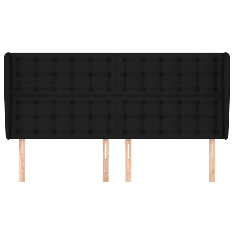 Hoofdbord met randen 203x23x118/128 cm stof zwart 203 x 23 x 118/128 cm Zwart
