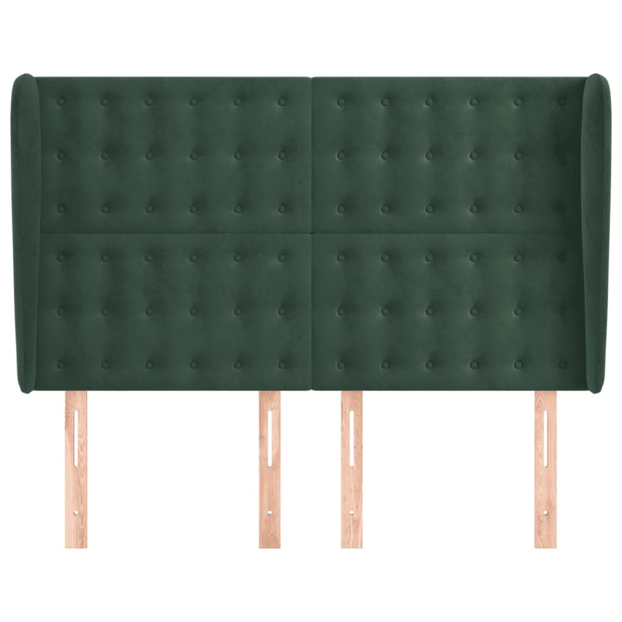 Hoofdbord met randen 147x23x118/128 cm fluweel donkergroen