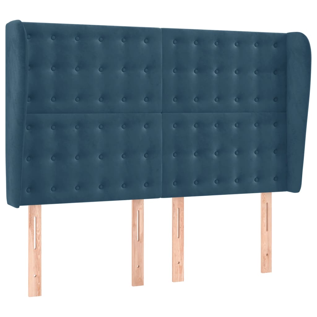 Hoofdbord Met Randen Fluweel 147 x 23 x 118/128 cm Donkerblauw