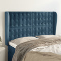 Hoofdbord met randen 147x23x118/128 cm fluweel donkerblauw