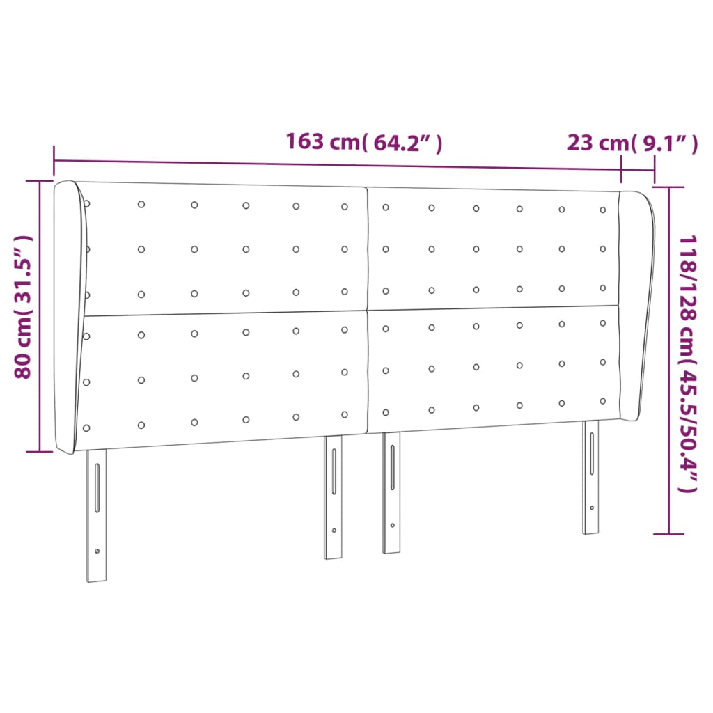 Hoofdbord Met Randen Fluweel 163 x 23 x 118/128 cm Lichtgrijs
