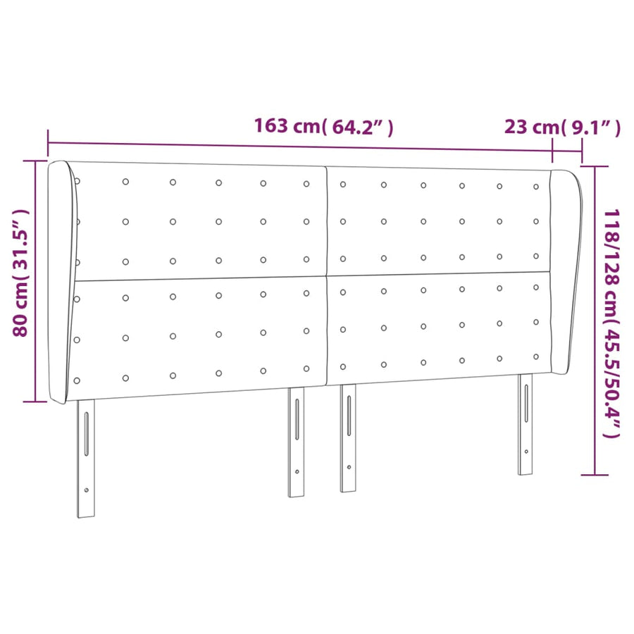 Hoofdbord Met Randen Fluweel 163 x 23 x 118/128 cm Lichtgrijs