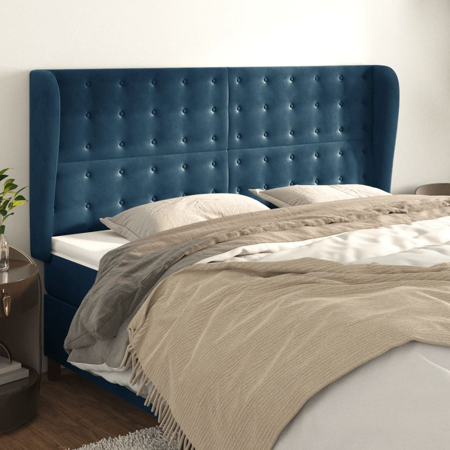 Hoofdbord Met Randen Fluweel 1 163 x 23 x 118/128 cm Donkerblauw
