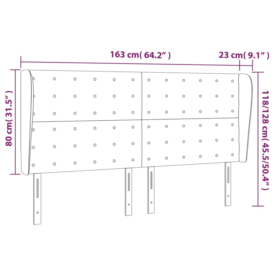 Hoofdbord Met Randen Fluweel 163 x 23 x 118/128 cm Roze