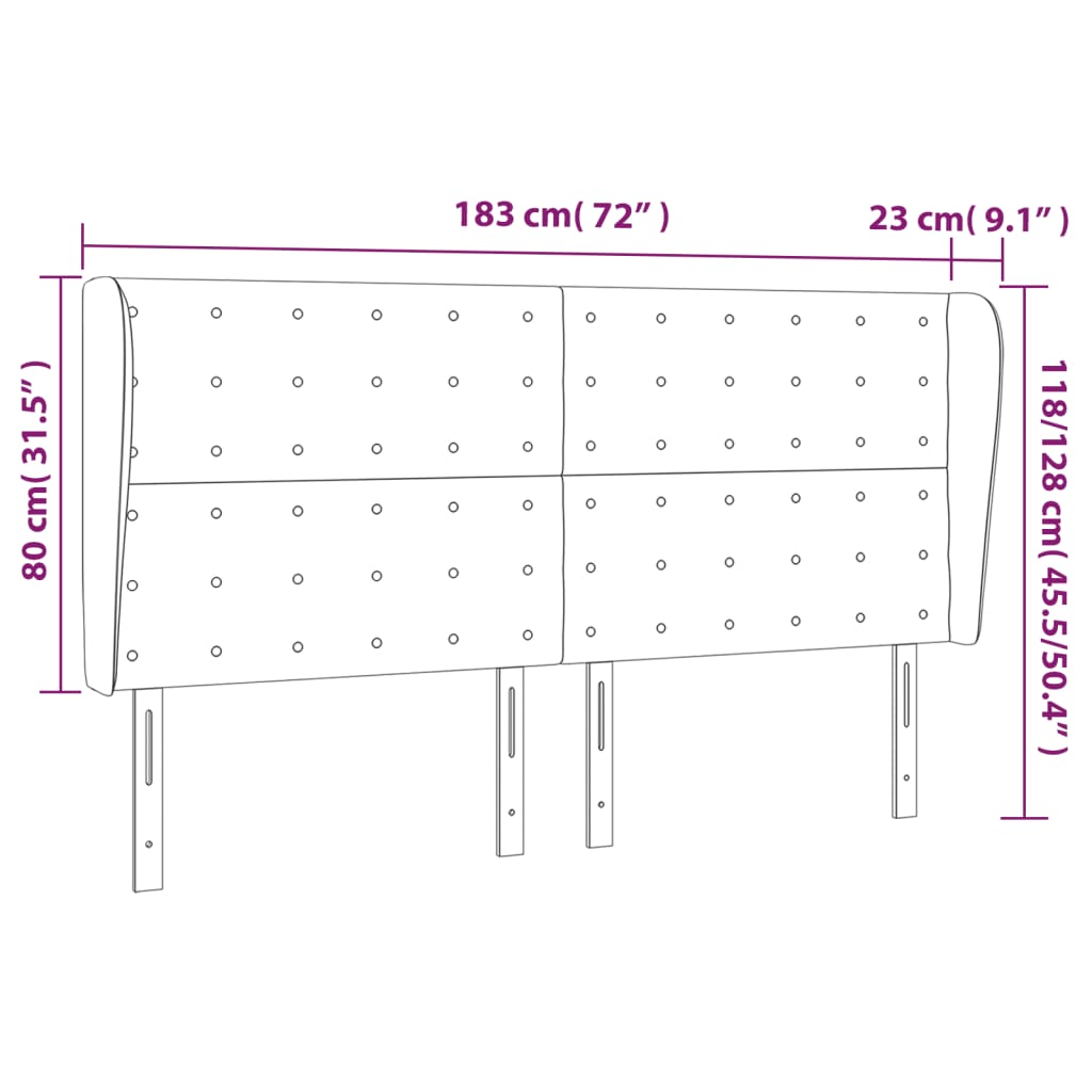 Hoofdbord Met Randen 183X23X118/128 Cm Fluweel Donkergroen 183 x 23 x 118/128 cm
