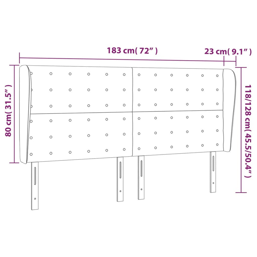 Hoofdbord Met Randen 183X23X118/128 Cm Fluweel Donkerblauw 183 x 23 x 118/128 cm