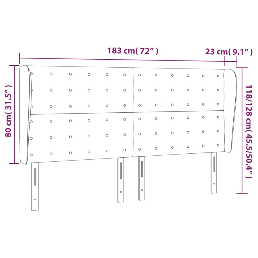 Hoofdbord Met Randen 183X23X118/128 Cm Fluweel Roze 183 x 23 x 118/128 cm