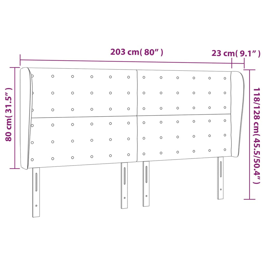 Hoofdbord Met Randen Fluweel 203 x 23 x 118/128 cm Lichtgrijs