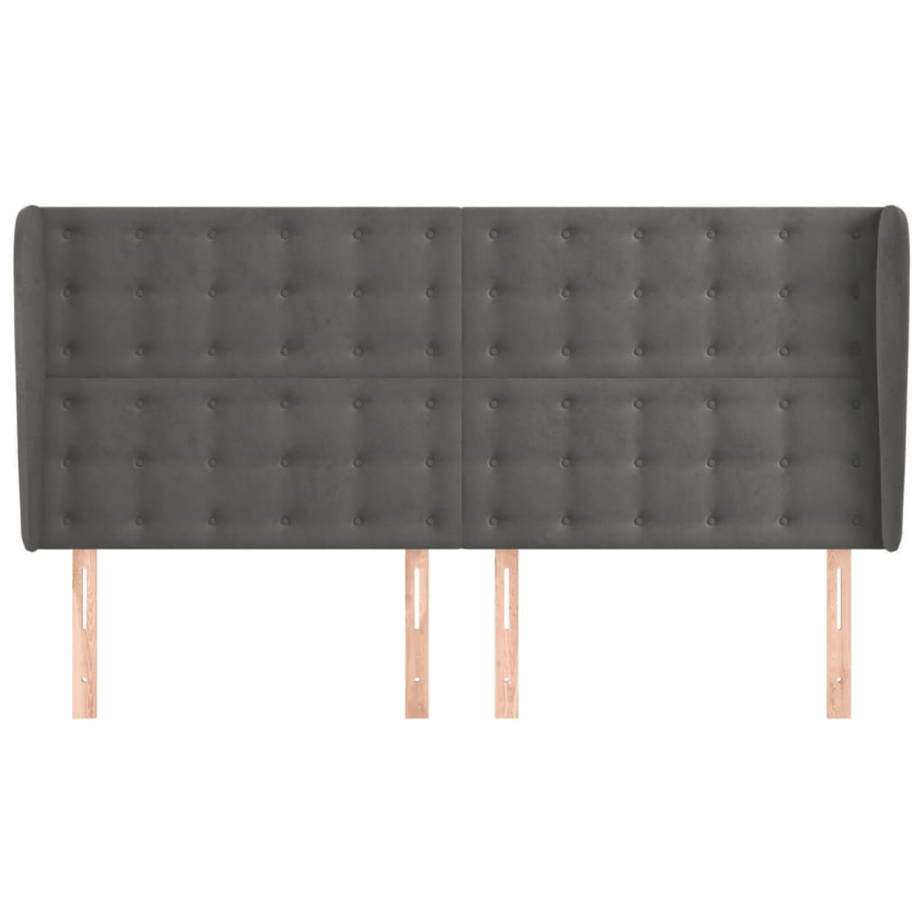 Hoofdbord Met Randen Fluweel 203 x 23 x 118/128 cm Donkergrijs