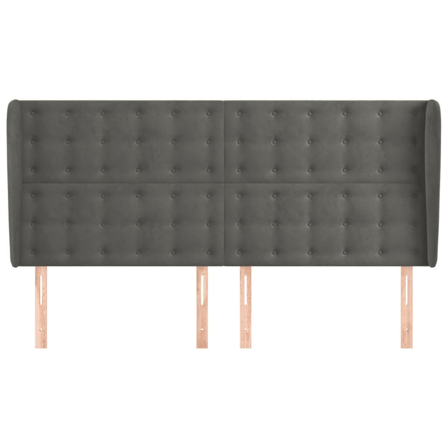 Hoofdbord Met Randen Fluweel 203 x 23 x 118/128 cm Donkergrijs