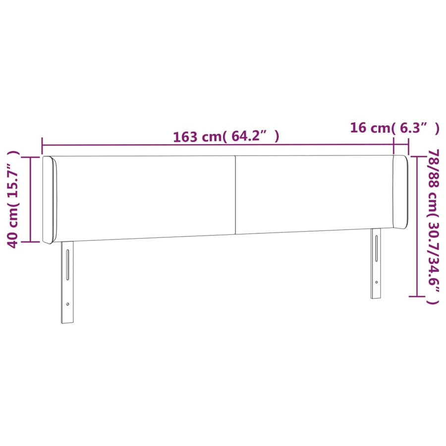 Hoofdbord met randen 163x16x78/88 cm stof zwart
