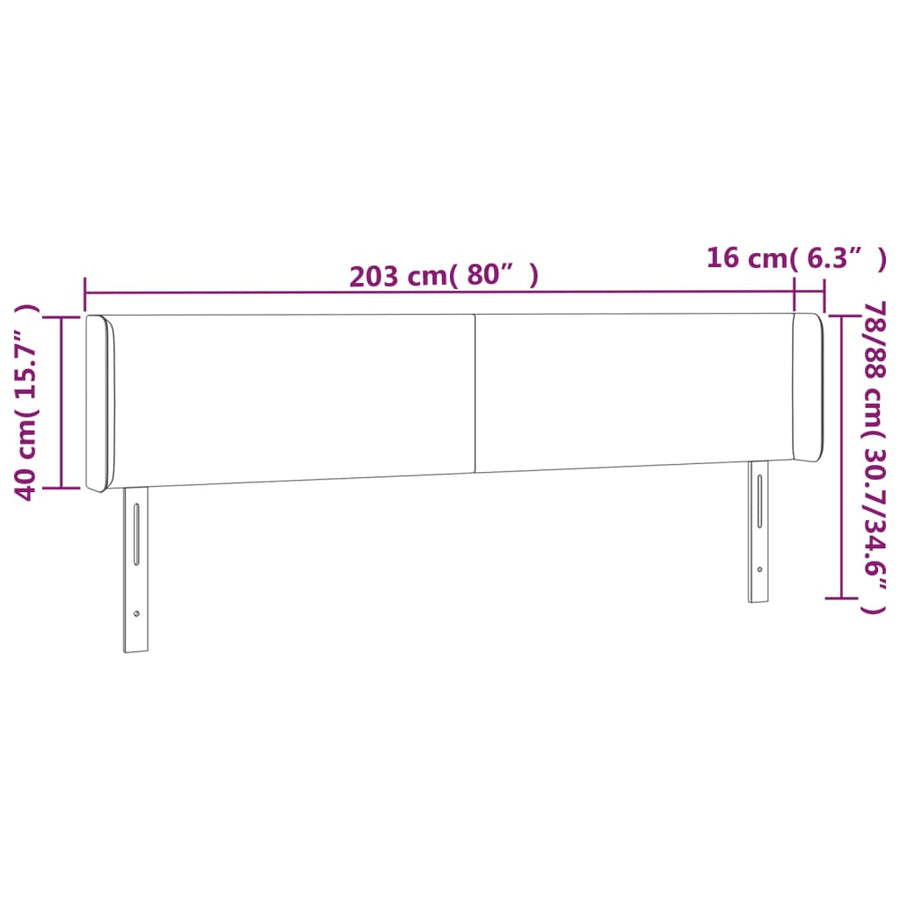 Hoofdbord met randen 203x16x78/88 cm stof zwart