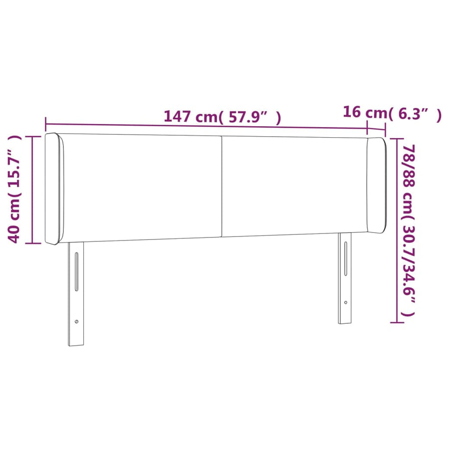 Hoofdbord Met Randen Kunstleer Kleurig 147 x 16 x 78/88 cm Crème
