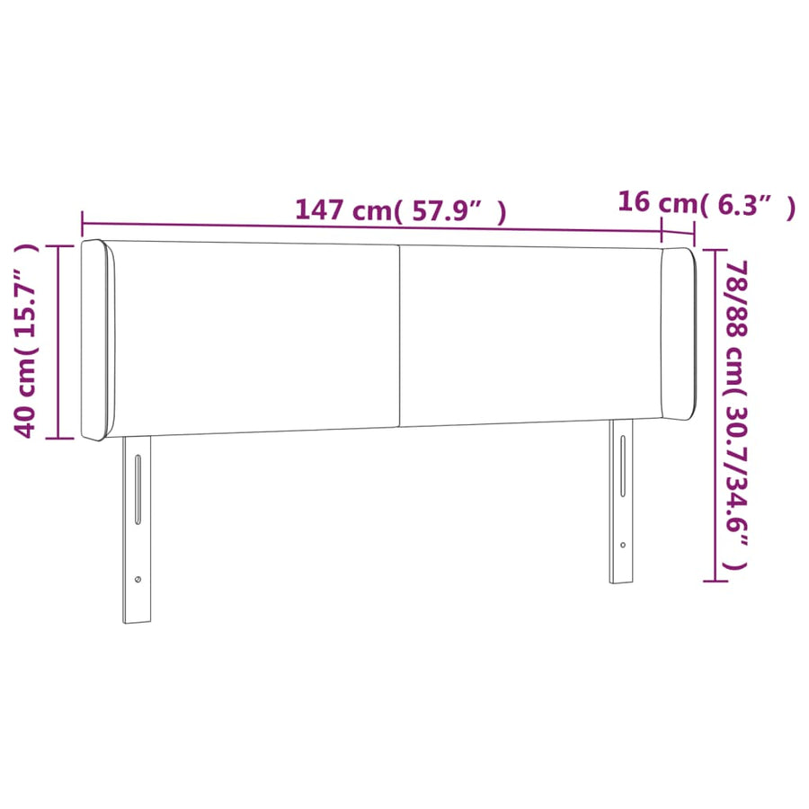 Hoofdbord Met Randen Kunstleer 1 147 x 16 x 78/88 cm Grijs