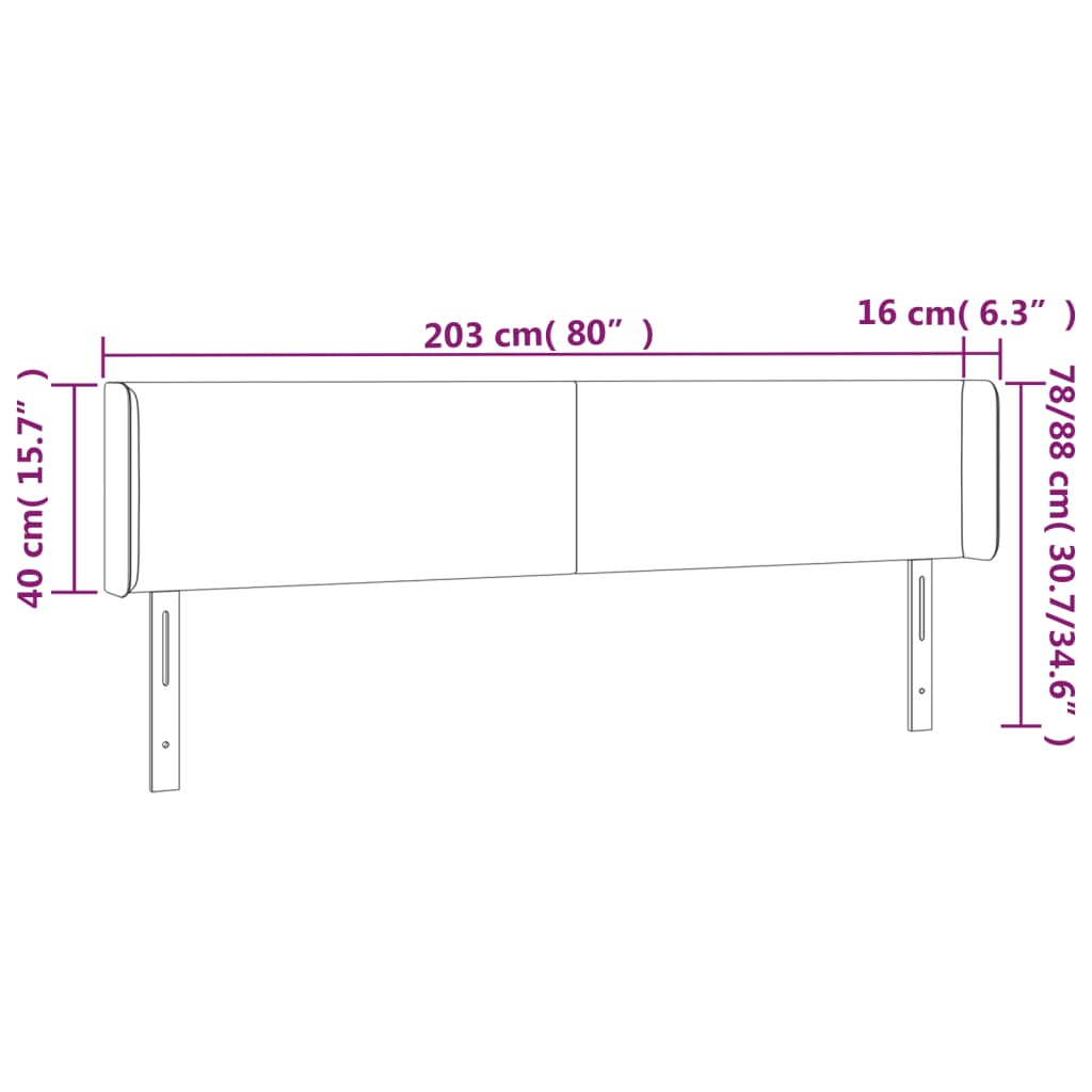 Hoofdbord Met Randen Kunstleer Kleurig 203 x 16 x 78/88 cm Crème