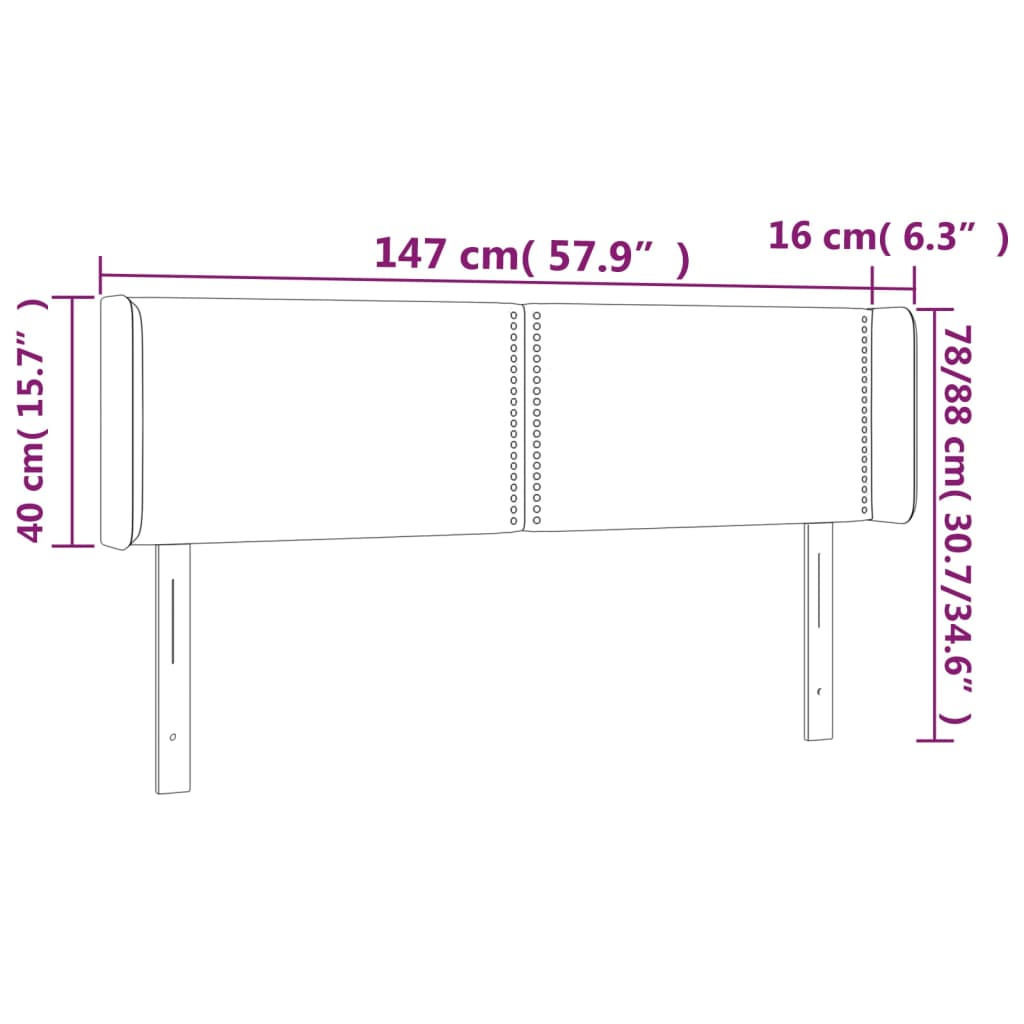 Hoofdbord Met Randen Stof Zwart 147 x 16 x 78/88 cm