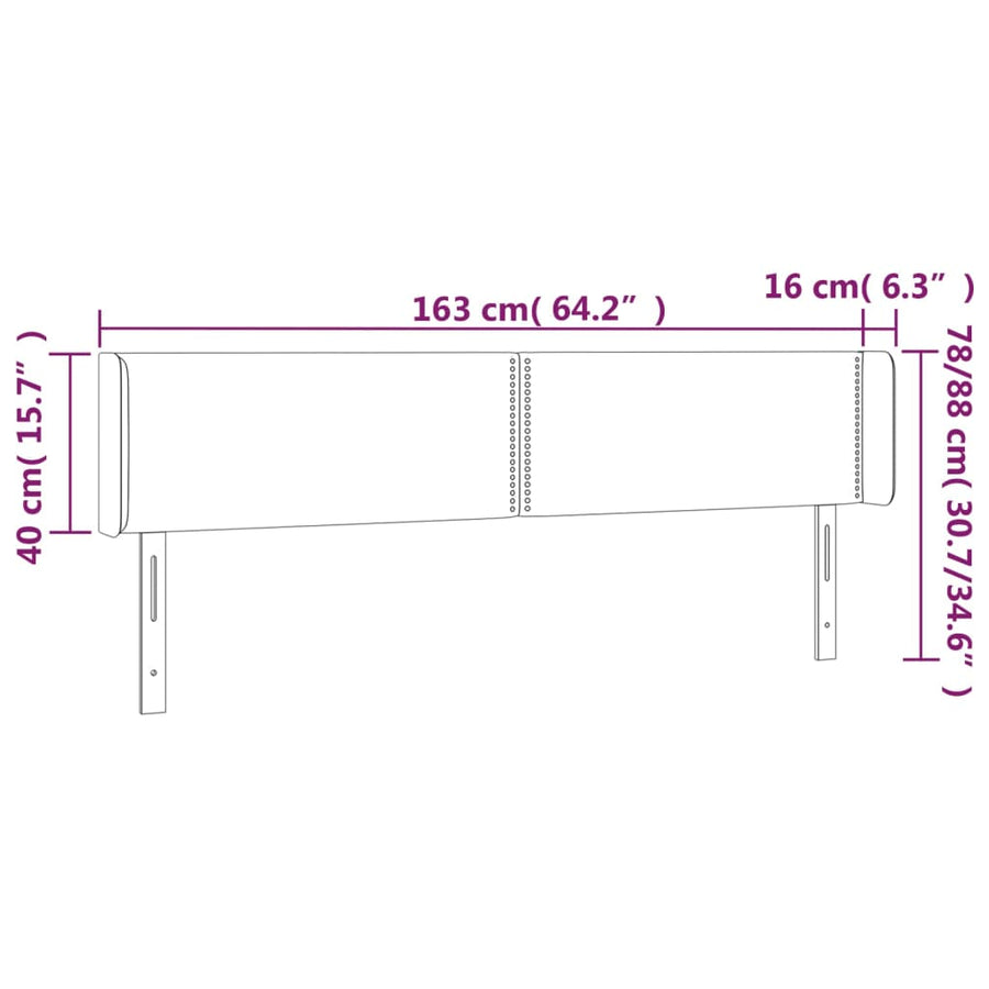 Hoofdbord Met Randen Stof Zwart 163 x 16 x 78/88 cm