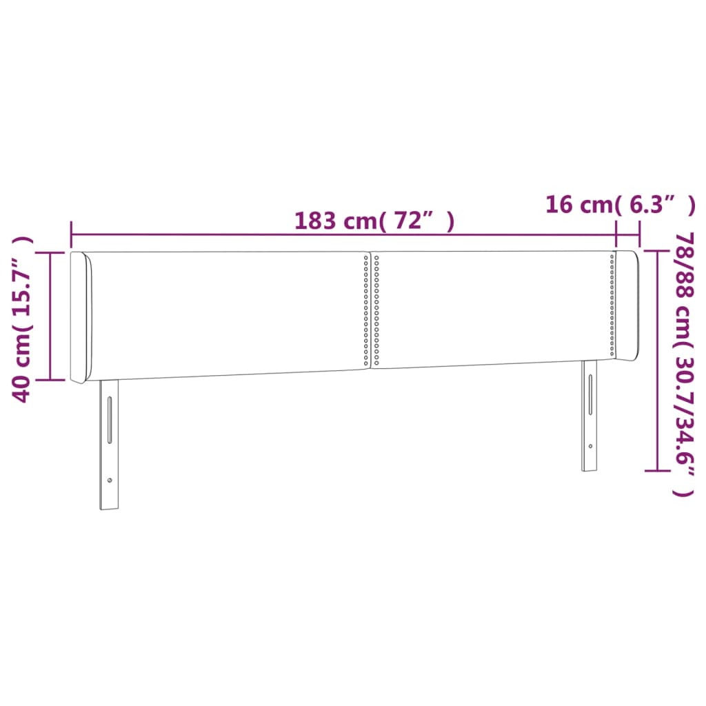 Hoofdbord Met Randen Stof Lichtgrijs 183 x 16 x 78/88 cm