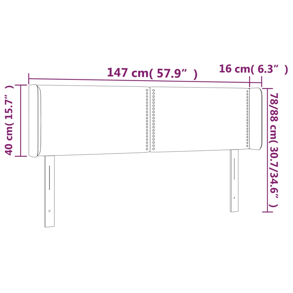 Hoofdbord Met Randen Fluweel 147 x 16 x 78/88 cm Lichtgrijs