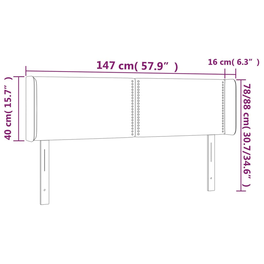 Hoofdbord met randen 147x16x78/88 cm kunstleer grijs 147 x 16 x 78/88 cm Grijs