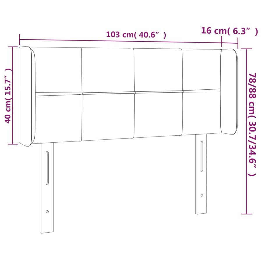 Hoofdbord Met Randen Fluweel 103 x 16 x 78/88 cm Lichtgrijs