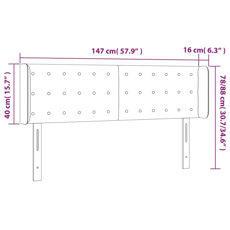 Hoofdbord Met Randen Kunstleer 147 x 16 x 78/88 cm Grijs