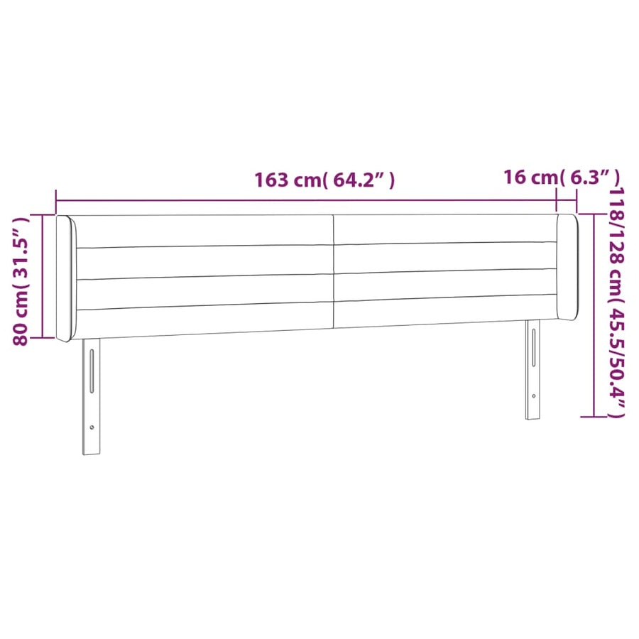 Hoofdbord Met Randen Stof 163 x 16 x 78/88 cm Zwart
