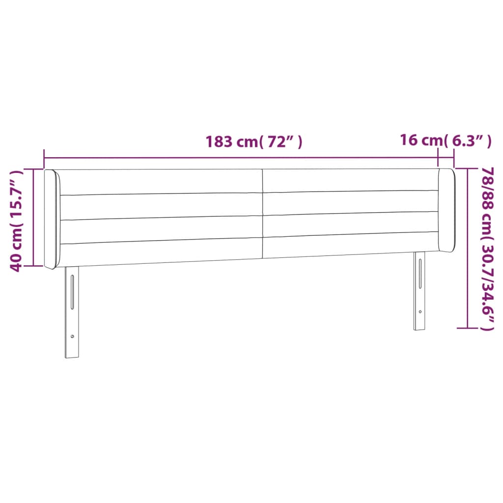 Hoofdbord met randen 183x16x78/88 cm stof crèmekleurig 183 x 16 x 78/88 cm Crème