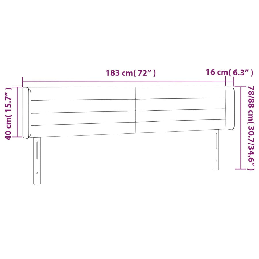 Hoofdbord met randen 183x16x78/88 cm stof crèmekleurig 183 x 16 x 78/88 cm Crème